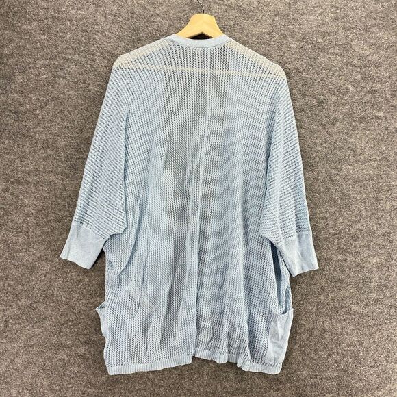 Chico's Top Women 2 Blue Crochet Travelers Open Front 3/4 Sleeve Pockets Rayon - Picture 2 of 9